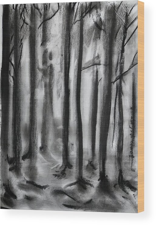Charcoal Wood Print featuring the drawing Charcoal Forest by James McCormack