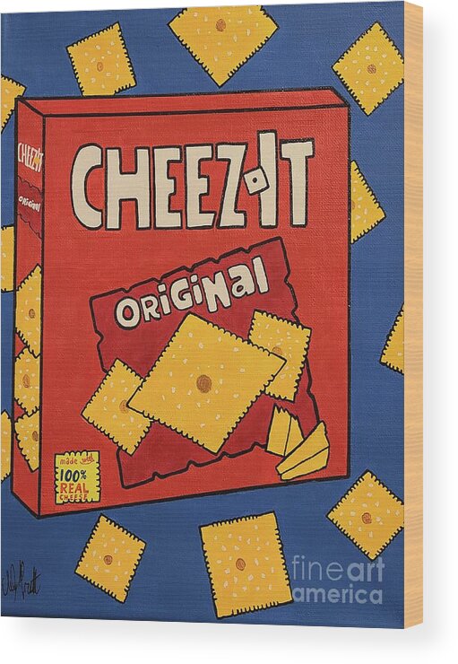 Cheez It Wood Print featuring the painting Cheez its by Elena Pratt