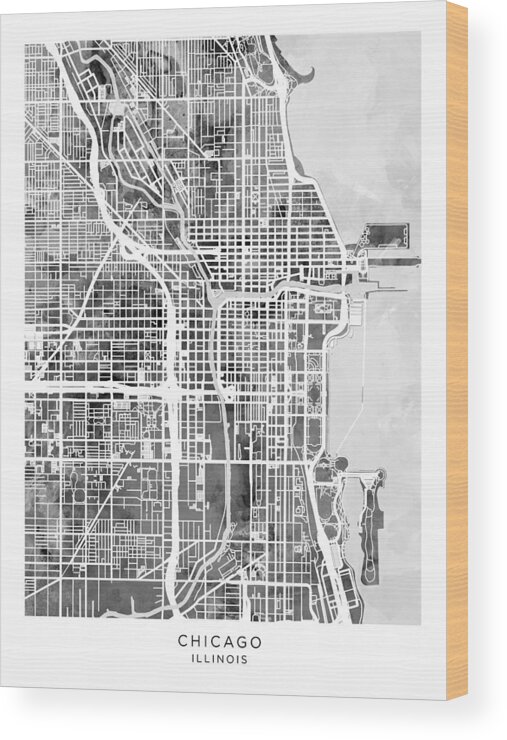 Chicago Wood Print featuring the digital art Chicago City Street Map #13 by Michael Tompsett