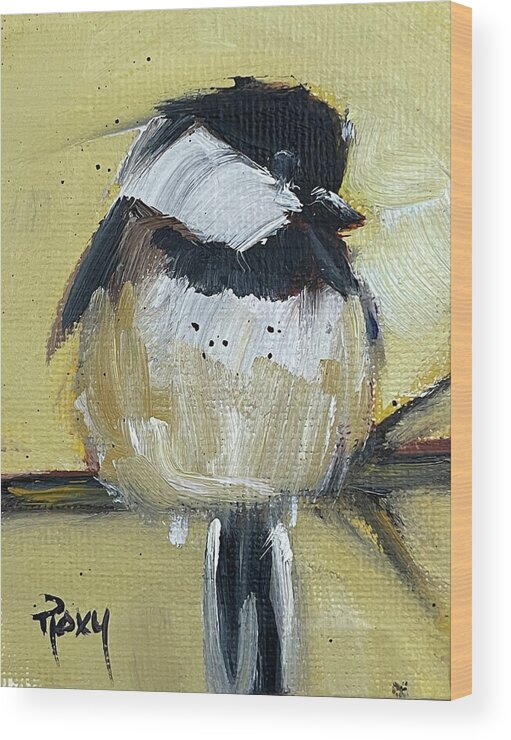 Chickadee Wood Print featuring the painting Chickadee on a Branch by Roxy Rich