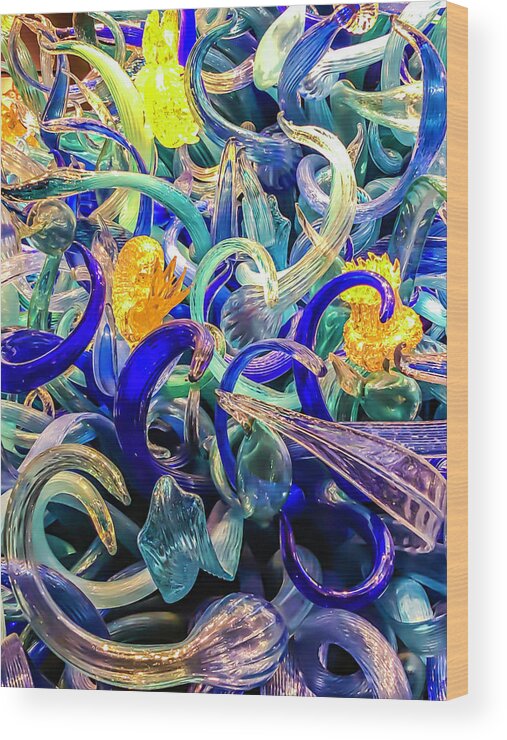 Art Wood Print featuring the mixed media Chihuly Colored Glass by Pheasant Run Gallery