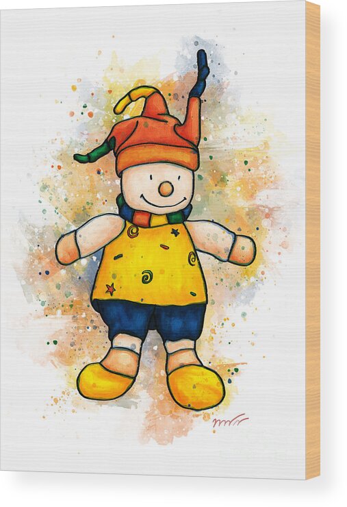 Children's Toy Wood Print featuring the painting Children's toy painting, clown toy by Nadia CHEVREL