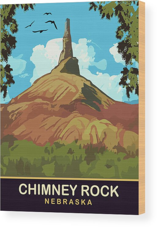 Chimney Rock Wood Print featuring the digital art Chimney Rock, Nebraska by Long Shot