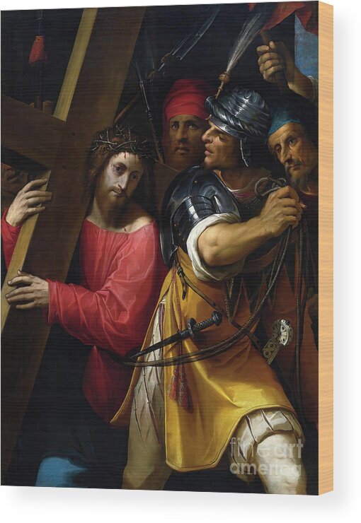 Christ Carrying The Cross Wood Print featuring the photograph Christ Carrying The Cross by Jacopo Ligozz by Carlos Diaz