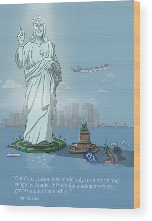 Statue Of Liberty Wood Print featuring the digital art Christ is King NYC Statue by Emerson