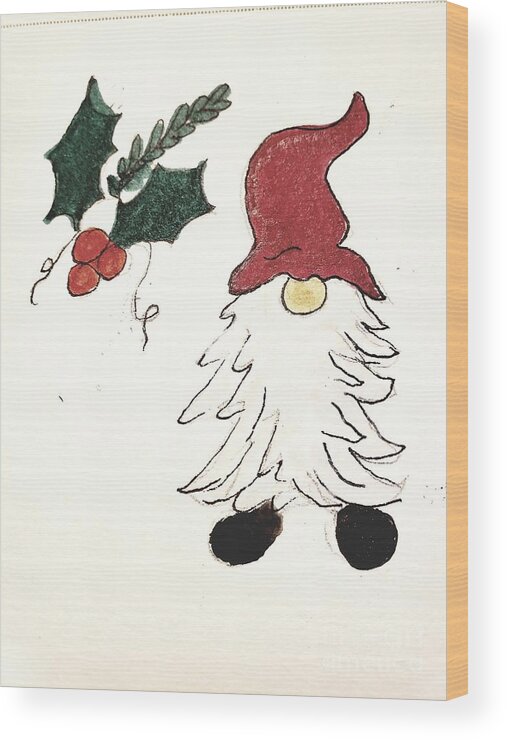  Wood Print featuring the painting Christmas Gnome by Margaret Welsh Willowsilk