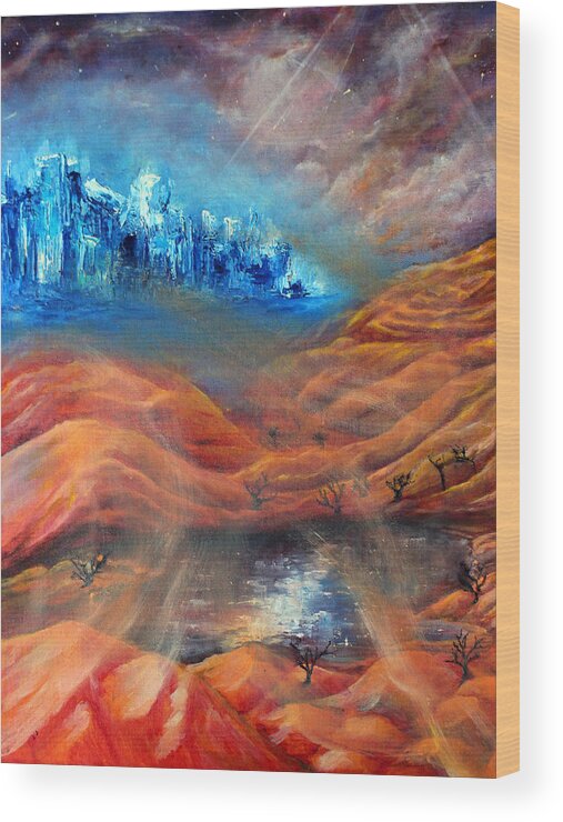 Desert Wood Print featuring the painting City in the Desert by Medea Ioseliani
