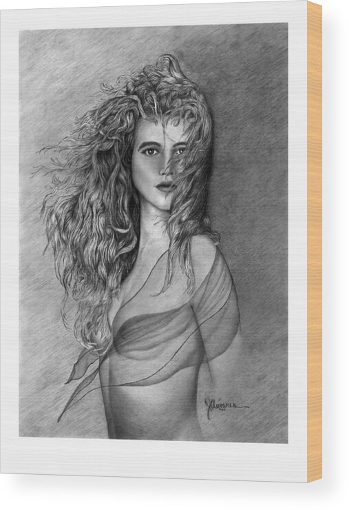 Pencil Drawing Prints Wood Print featuring the drawing Clarise by Joe Olivares