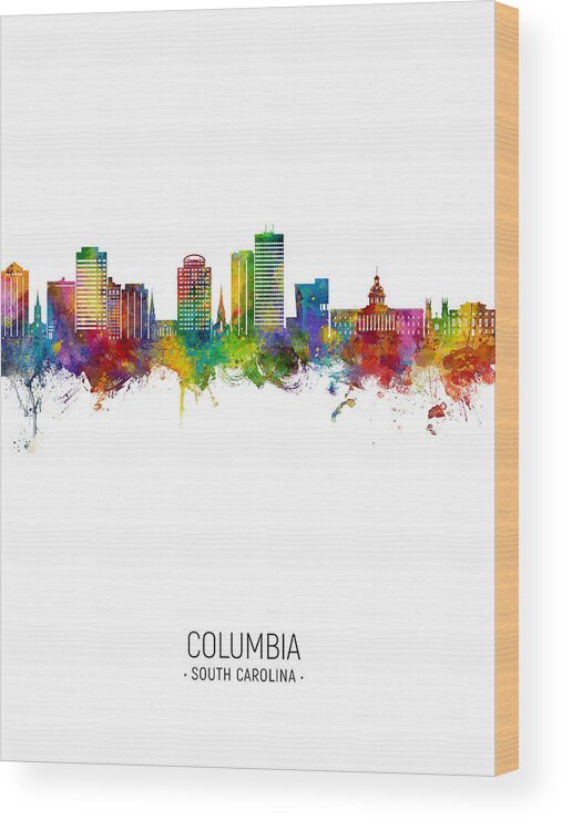 Columbia Wood Print featuring the digital art Columbia South Carolina Skyline #56 by Michael Tompsett