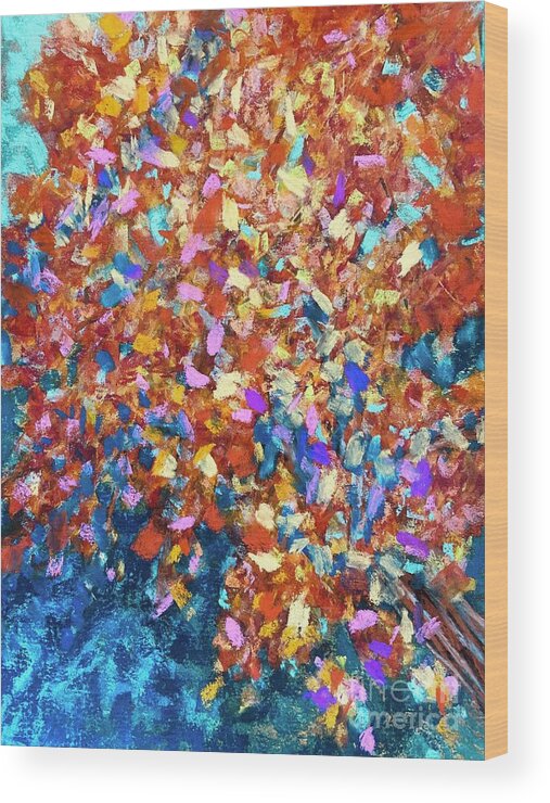 Fall Wood Print featuring the pastel Conflicted Season by Sherry Harradence