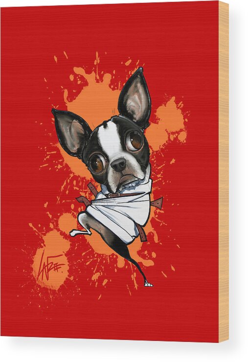 Crazy Wood Print featuring the drawing Crazy Boston Terrier by John LaFree