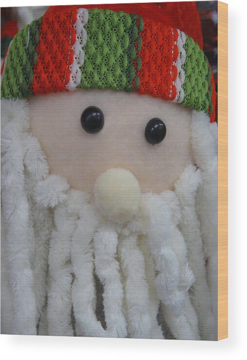 People Wood Print featuring the photograph Cuddly toy cartoon Santa Claus / Father Christmas, dreadlocks white-beard, by Mtreasure