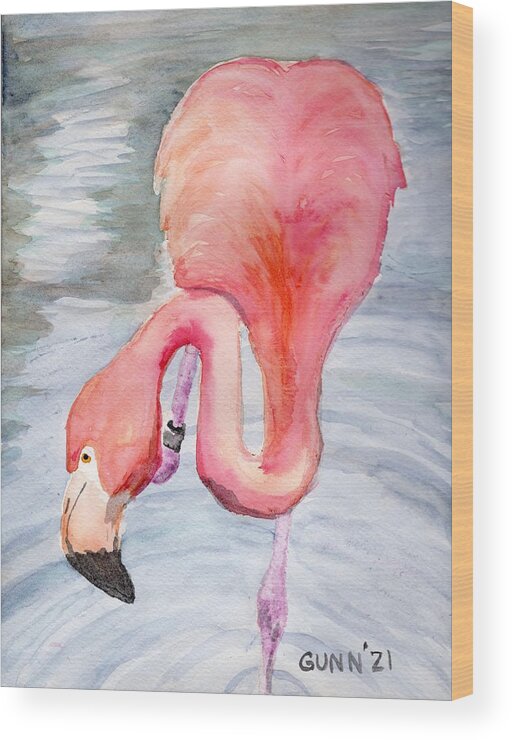 Flamingo Wood Print featuring the painting Curious Flamingo by Katrina Gunn