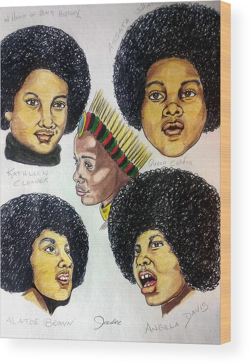 Black Art Wood Print featuring the drawing Da Pantherlettes by Joedee