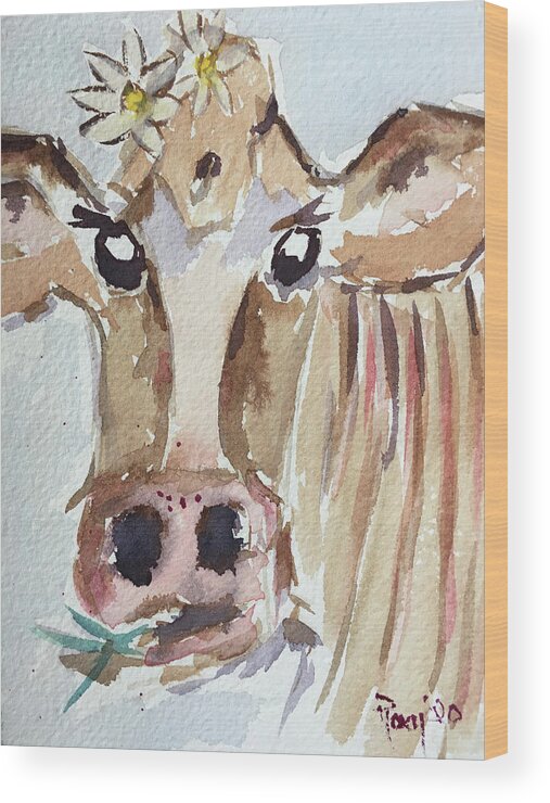 Cow Wood Print featuring the painting Daisy Mae by Roxy Rich