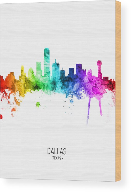 Dallas Wood Print featuring the digital art Dallas Texas Skyline #76 by Michael Tompsett