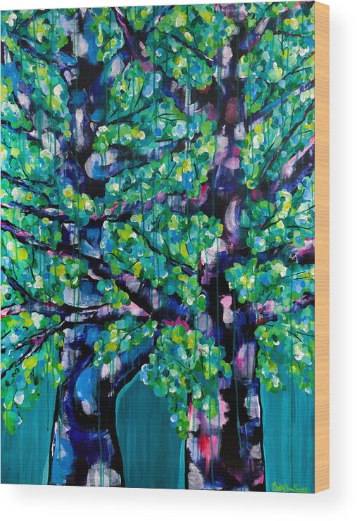 Trees Wood Print featuring the painting Dancing in the Rain by Beth Ann Scott