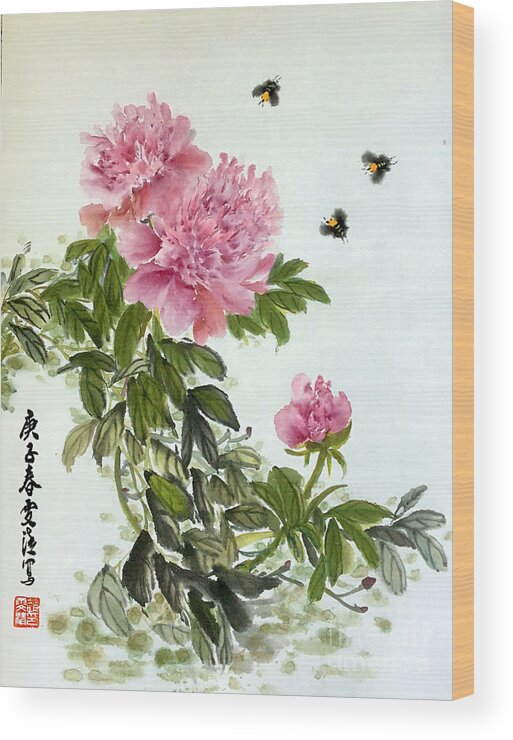 Flower Wood Print featuring the painting Depend On Each Other by Carmen Lam