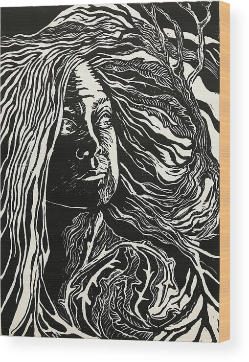 Linocut Wood Print featuring the mixed media Dissolving Duality by Judy Frisk
