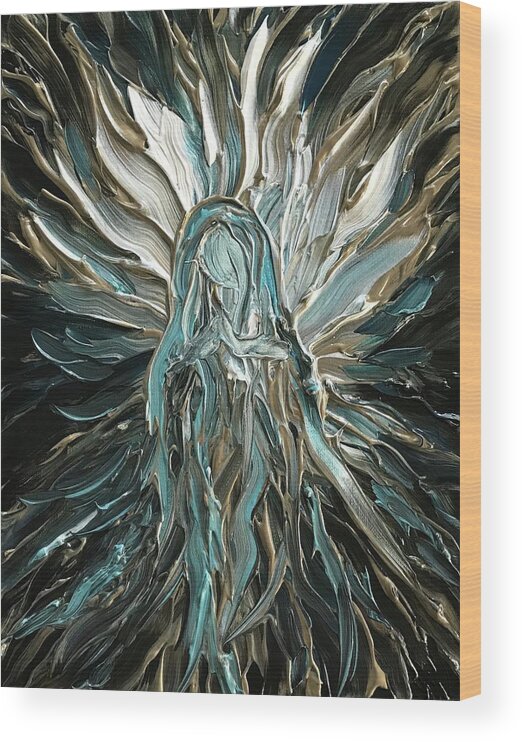 Abstract Wood Print featuring the painting Divine Mother Silver by Michelle Pier