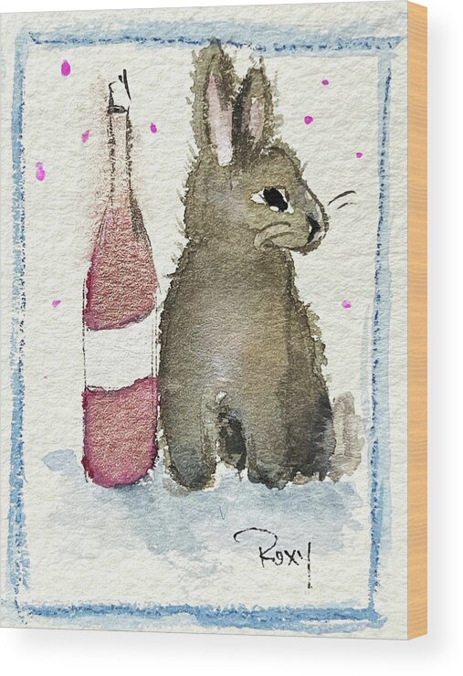 Bunny Wood Print featuring the painting Drunk Bunny 1 by Roxy Rich