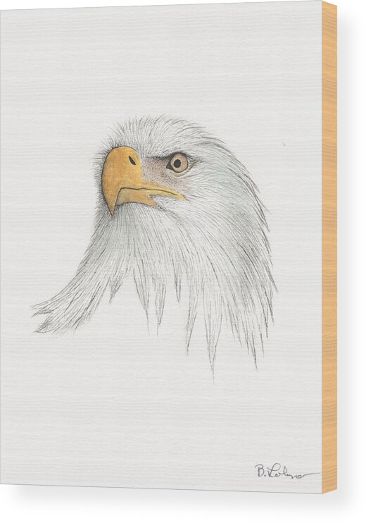 Eagle Watercolor Wood Print featuring the painting Eagle #2 by Bob Labno