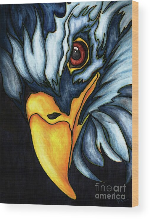 Eagle Wood Print featuring the painting Eagle portrait painting, bald eagle by Nadia CHEVREL