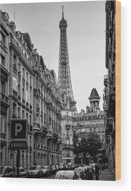 France Wood Print featuring the photograph Eiffel Tower in Black And White by Jim Feldman