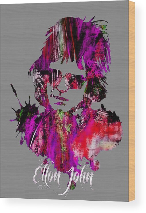 Elton John Wood Print featuring the mixed media Elton John Rocket Man by Marvin Blaine