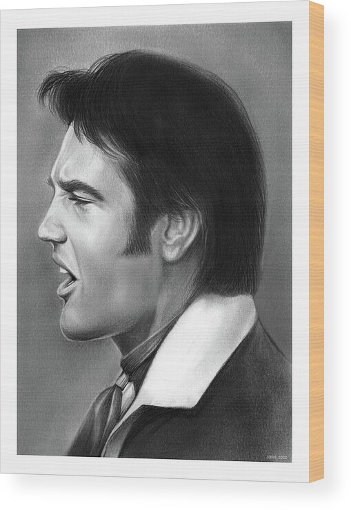 Elvis Presley Wood Print featuring the drawing Elvis 05SEP20 by Greg Joens