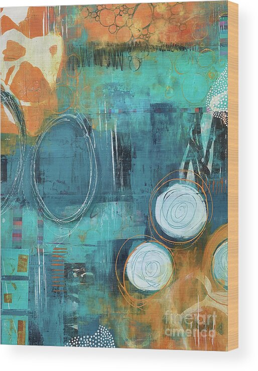 Abstract Wood Print featuring the mixed media Energized by Cheryl Rhodes