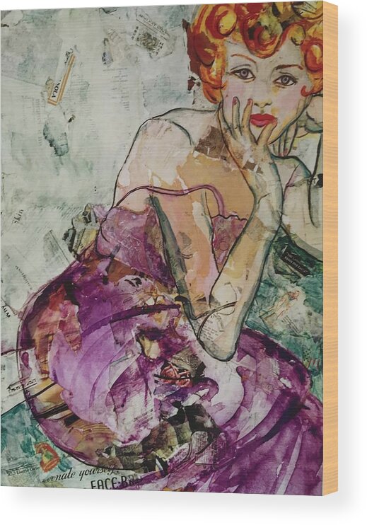 Whimsical Portrait Wood Print featuring the painting Every Woman Alive Loves Chanel Number Five by Elaine Elliott