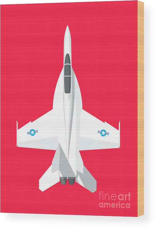 Jet Wood Print featuring the digital art F-18 Super Hornet Jet Fighter Aircraft - Crimson by Organic Synthesis