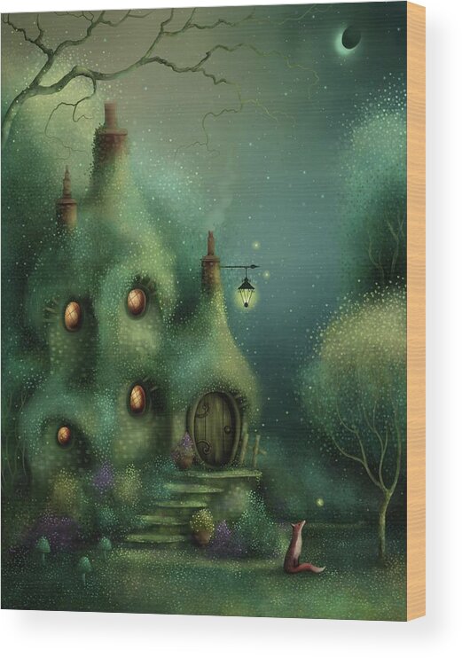 Fairy Cottage Wood Print featuring the painting Fairy Fox Cottage by Joe Gilronan