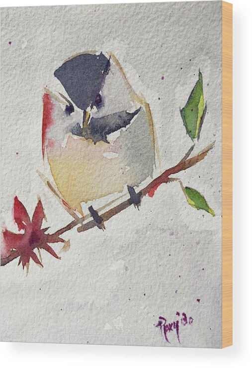 Chickadee Wood Print featuring the painting Fat little Chickadee by Roxy Rich