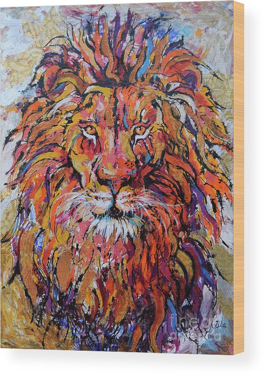  Wood Print featuring the painting Fearless Lion by Jyotika Shroff