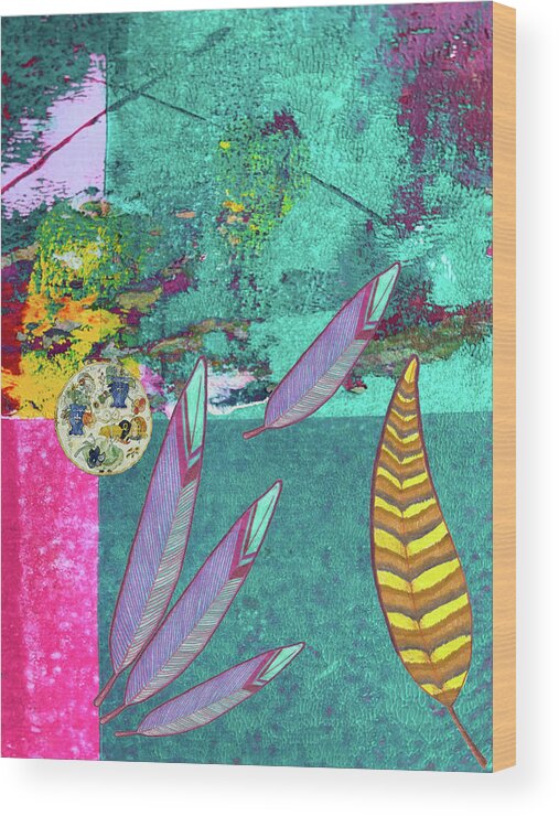 Feathers Wood Print featuring the mixed media Feather Abstract by Lorena Cassady