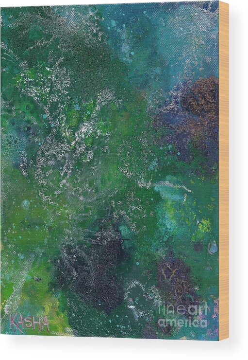 Abstract Green Fields Wood Print featuring the painting Fields by Kasha Ritter