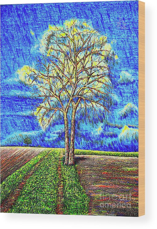 Tree Wood Print featuring the painting Field.tree by Viktor Lazarev