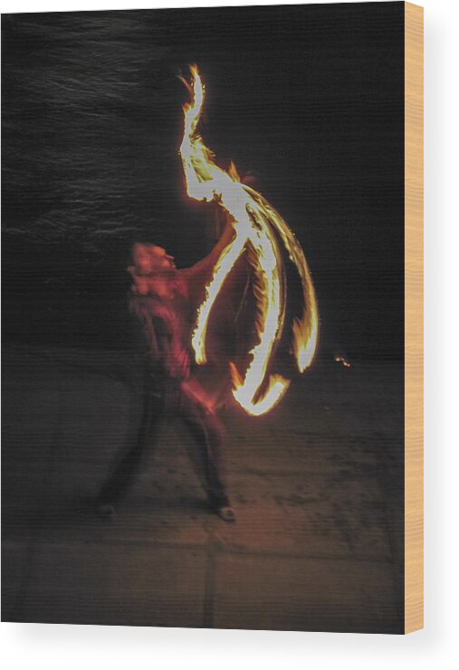 Lithuania Wood Print featuring the photograph Fire Dancer along Nemunas River Vilnius Lithuania by Mary Lee Dereske