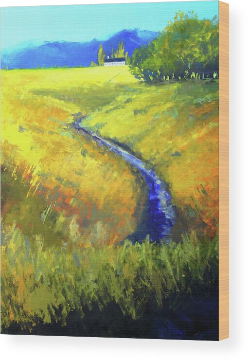 Rural Pasture Wood Print featuring the painting Flett's Field by Nancy Merkle