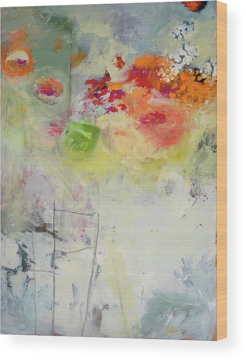 Abstract Art Wood Print featuring the painting Flowers in Fog by Jane Davies