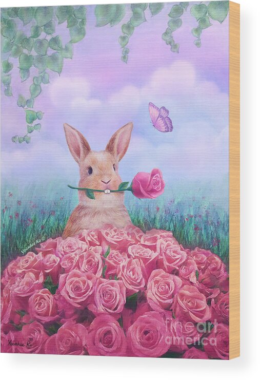 Rose Wood Print featuring the painting For You by Yoonhee Ko