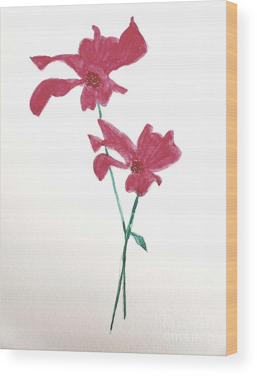  Wood Print featuring the painting Free as a Blooming Red Flower by Margaret Welsh Willowsilk