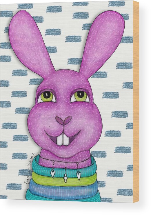 Illustration Wood Print featuring the mixed media Frisky Bunny by Barbara Orenya
