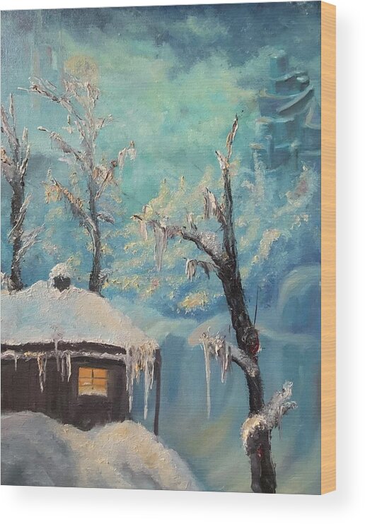 Moon Wood Print featuring the painting Frosty Tales by Medea Ioseliani