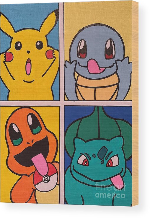 Pokemon Wood Print featuring the painting Funny Faces by Elena Pratt