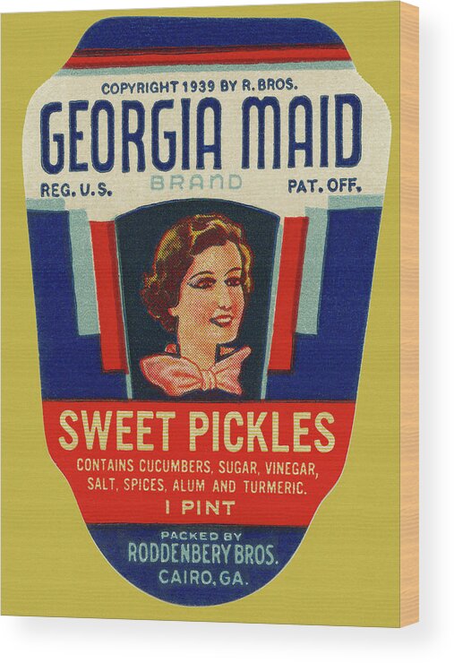 Vintage Wood Print featuring the drawing Georgia Maid Sweet Pickles by Vintage Food Labels