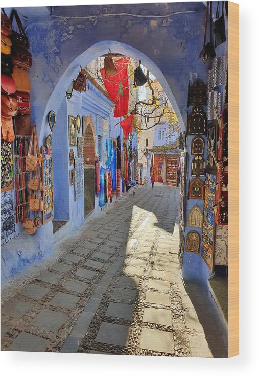 Blue Wood Print featuring the photograph Gift Shopping Lane by Andrea Whitaker