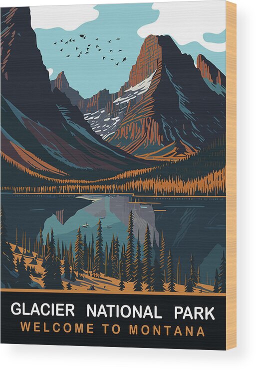 Glacier Wood Print featuring the digital art Glacier National Park, MT by Long Shot